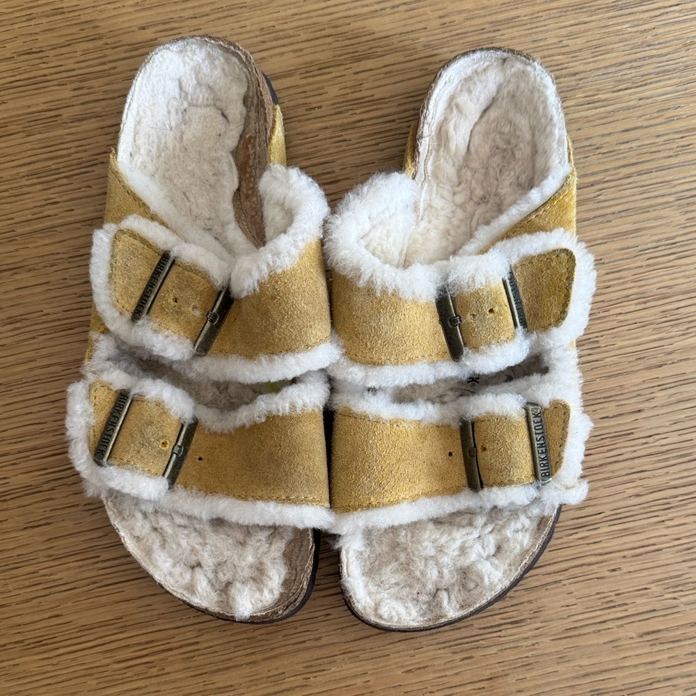 Birkenstock Ochre Shearling Sandals, size 37
